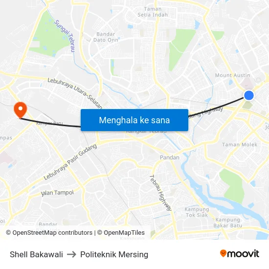 Shell Bakawali to Politeknik Mersing map