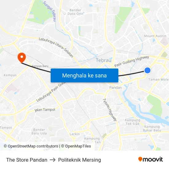 The Store Pandan to Politeknik Mersing map
