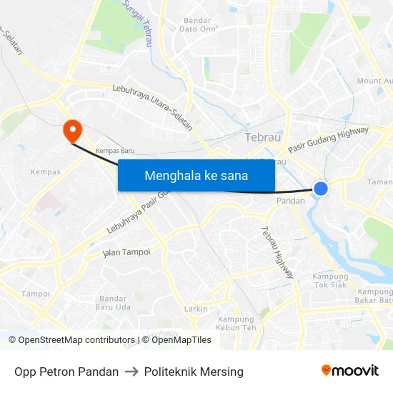 Opp Petron Pandan to Politeknik Mersing map