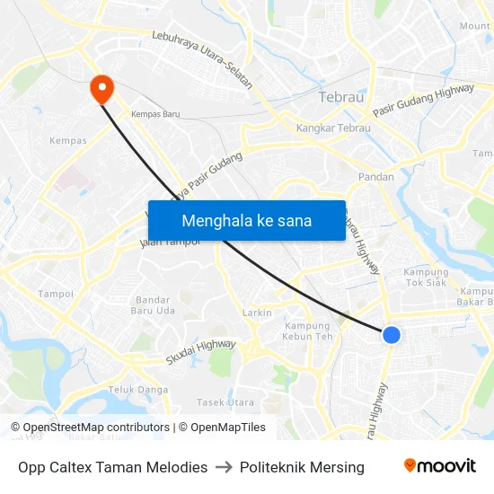 Opp Caltex Taman Melodies to Politeknik Mersing map