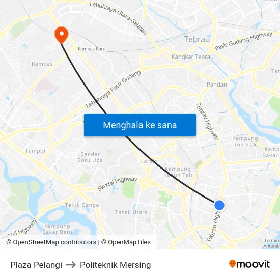 Plaza Pelangi to Politeknik Mersing map