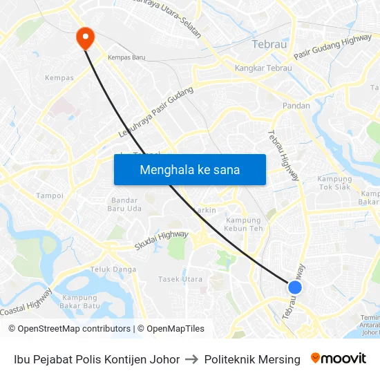 Ibu Pejabat Polis Kontijen Johor to Politeknik Mersing map
