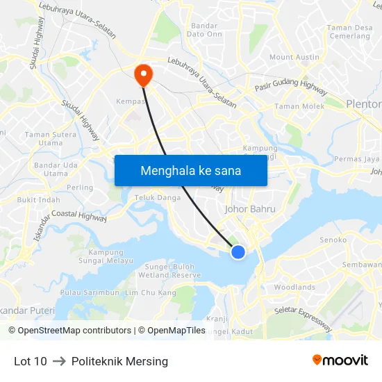 Lot 10 to Politeknik Mersing map