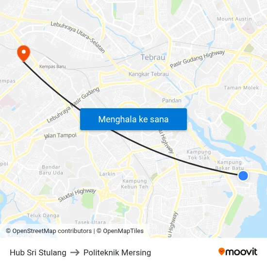 Hub Sri Stulang to Politeknik Mersing map