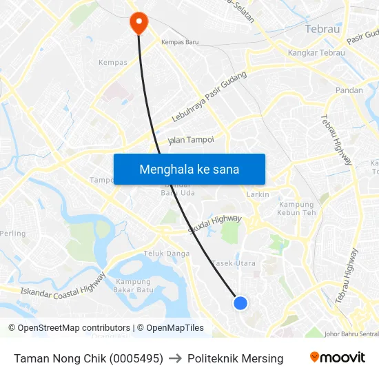 Taman Nong Chik (0005495) to Politeknik Mersing map