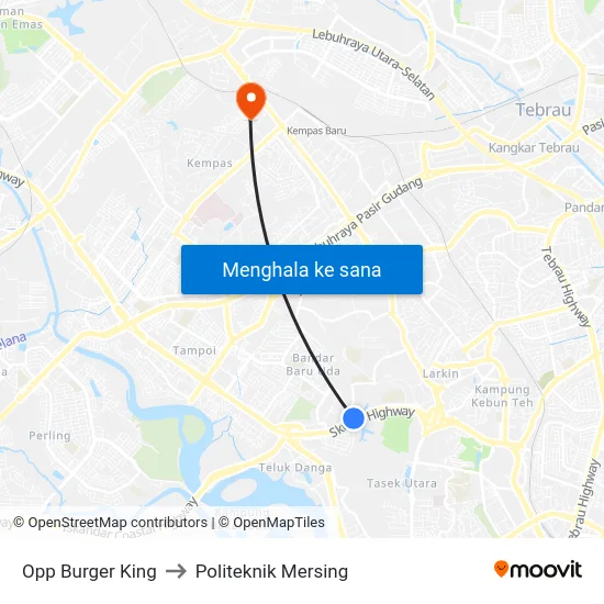 Opp Burger King to Politeknik Mersing map