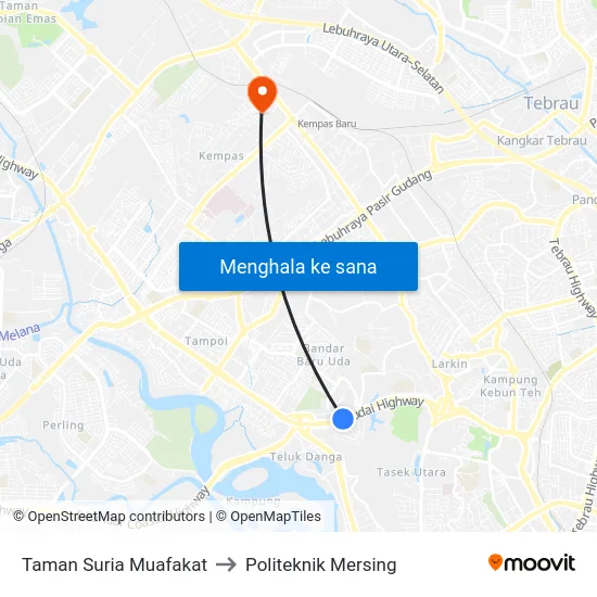 Taman Suria Muafakat to Politeknik Mersing map