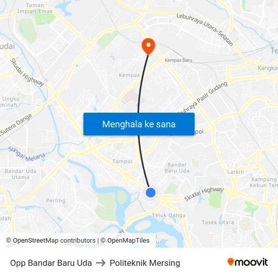 Opp Bandar Baru Uda to Politeknik Mersing map