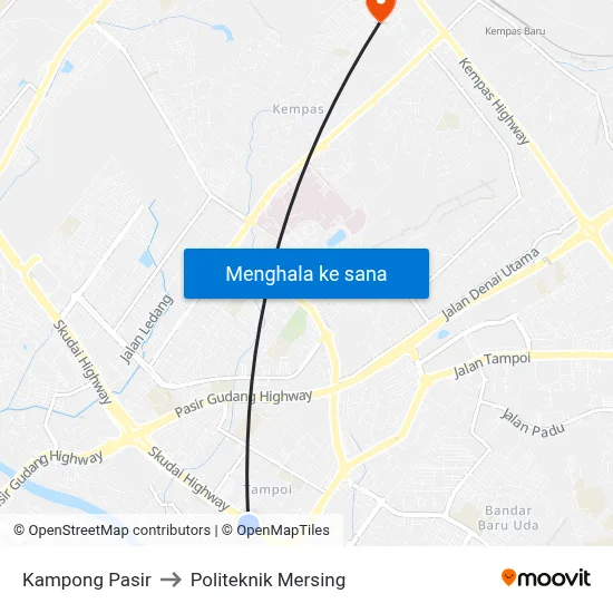 Kampong Pasir to Politeknik Mersing map