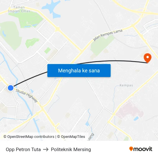 Opp Petron Tuta to Politeknik Mersing map