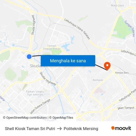 Shell Kiosk Taman Sri Putri to Politeknik Mersing map