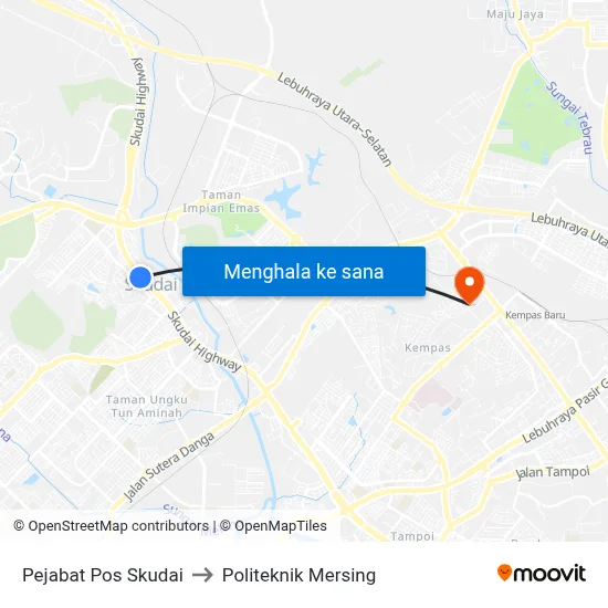 Pejabat Pos Skudai to Politeknik Mersing map
