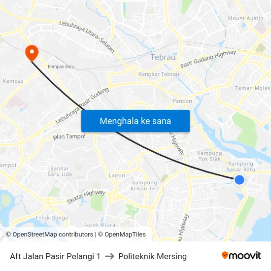 Aft Jalan Pasir Pelangi 1 to Politeknik Mersing map