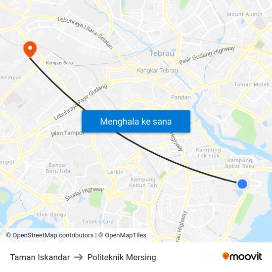 Taman Iskandar to Politeknik Mersing map