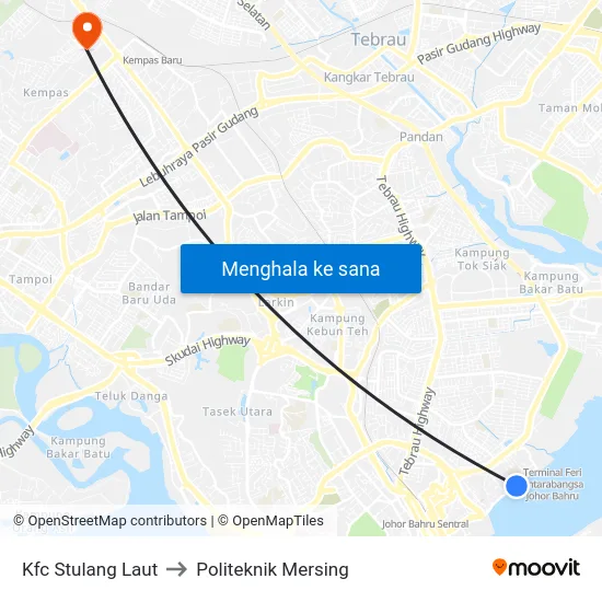 Kfc Stulang Laut to Politeknik Mersing map