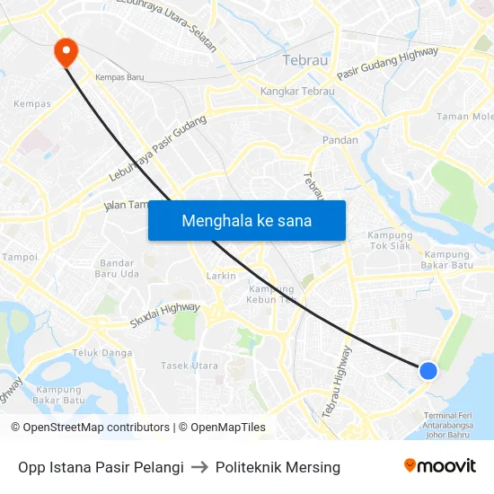 Opp Istana Pasir Pelangi to Politeknik Mersing map