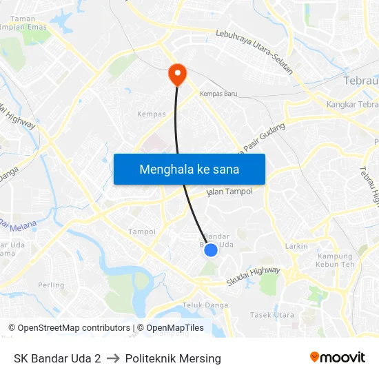 SK Bandar Uda 2 to Politeknik Mersing map