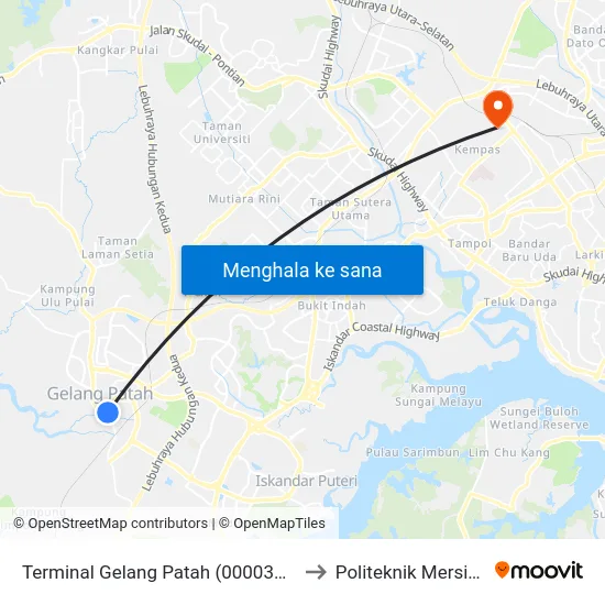 Terminal Gelang Patah (0000302) to Politeknik Mersing map