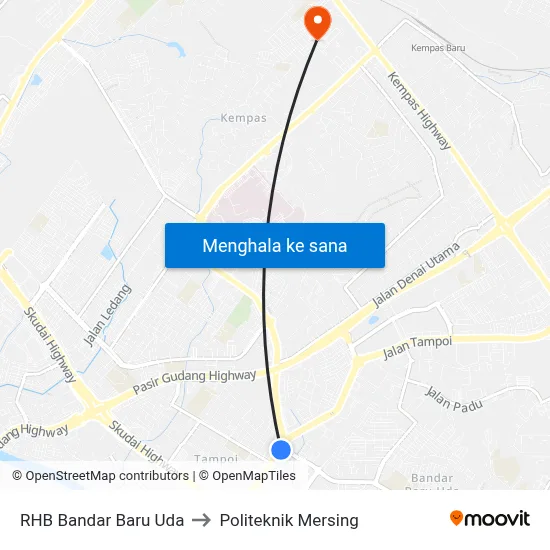 RHB Bandar Baru Uda to Politeknik Mersing map