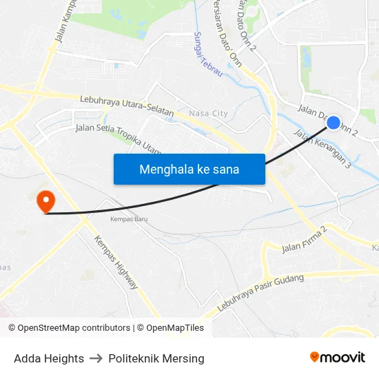 Adda Heights to Politeknik Mersing map