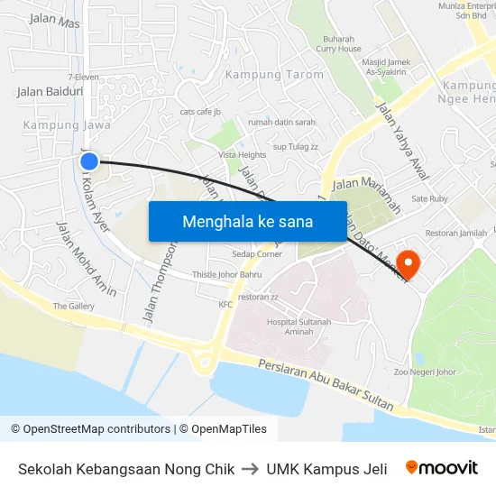 Sekolah Kebangsaan Nong Chik to UMK Kampus Jeli map