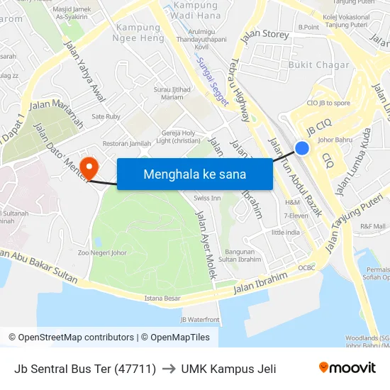 Jb Sentral Bus Ter (47711) to UMK Kampus Jeli map