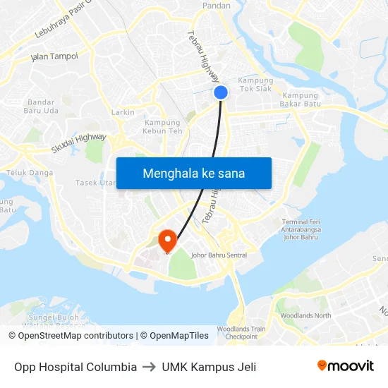 Opp Hospital Columbia to UMK Kampus Jeli map