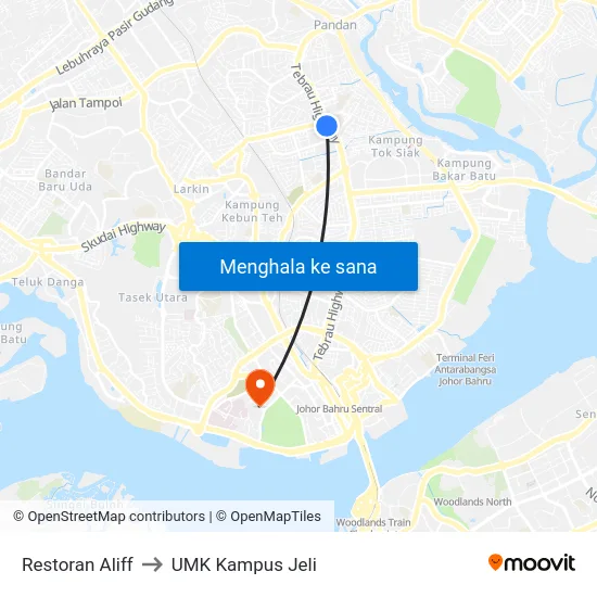 Restoran Aliff to UMK Kampus Jeli map