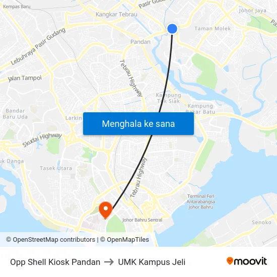 Opp Shell Kiosk Pandan to UMK Kampus Jeli map