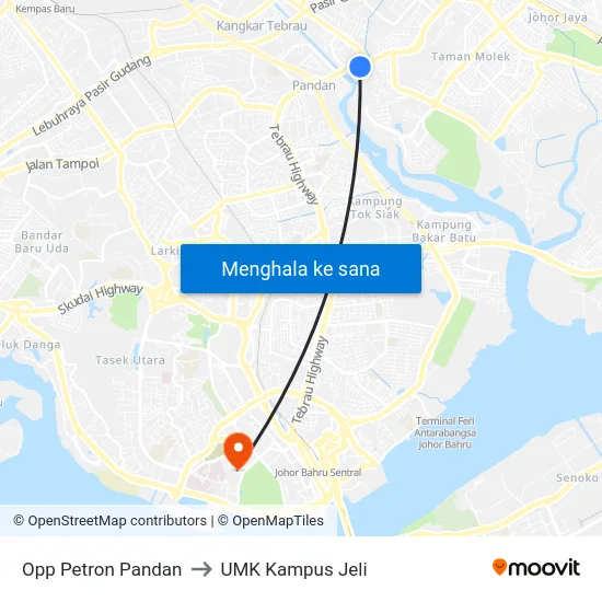 Opp Petron Pandan to UMK Kampus Jeli map