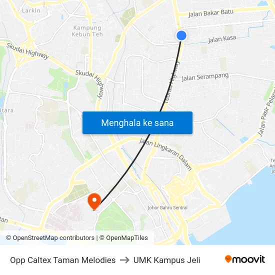 Opp Caltex Taman Melodies to UMK Kampus Jeli map
