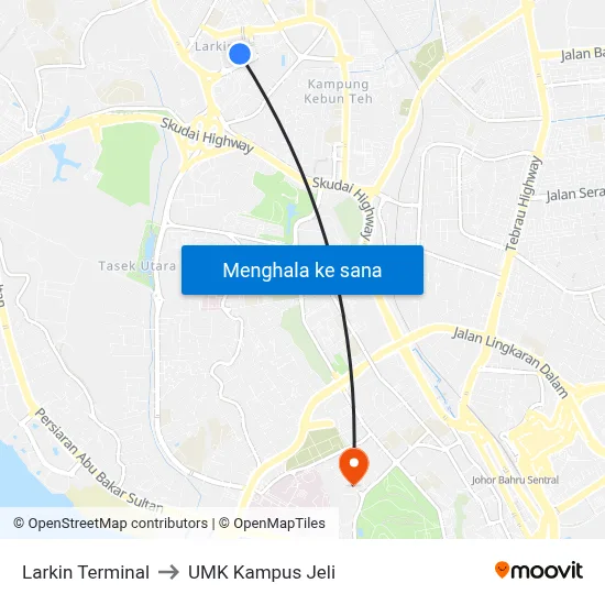 Larkin Terminal to UMK Kampus Jeli map