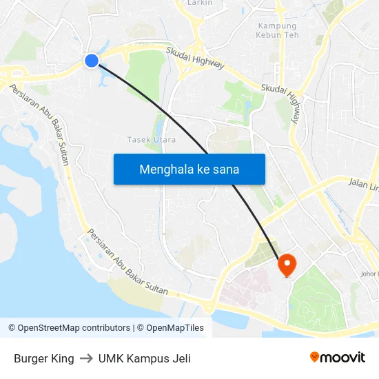 Burger King to UMK Kampus Jeli map