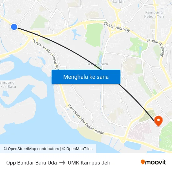 Opp Bandar Baru Uda to UMK Kampus Jeli map