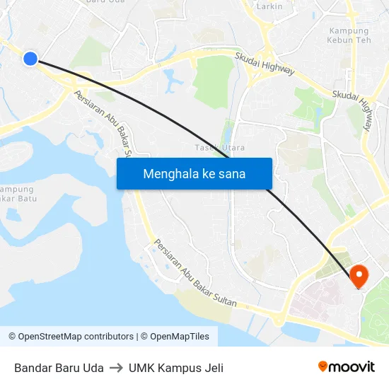 Bandar Baru Uda to UMK Kampus Jeli map