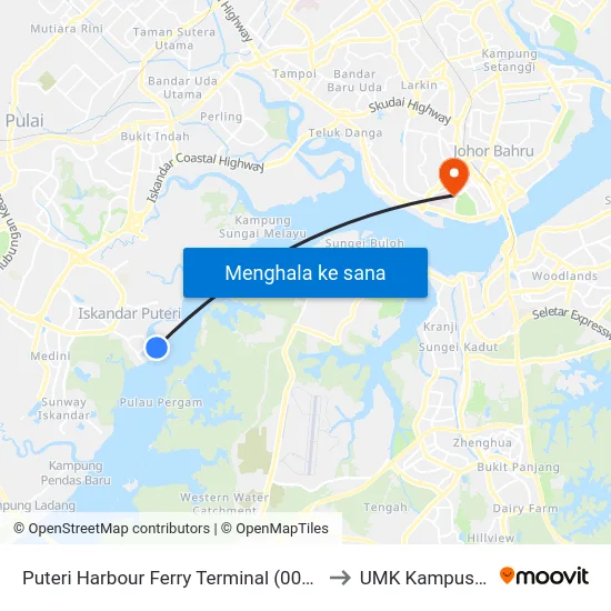 Puteri Harbour Ferry Terminal (0008130) to UMK Kampus Jeli map