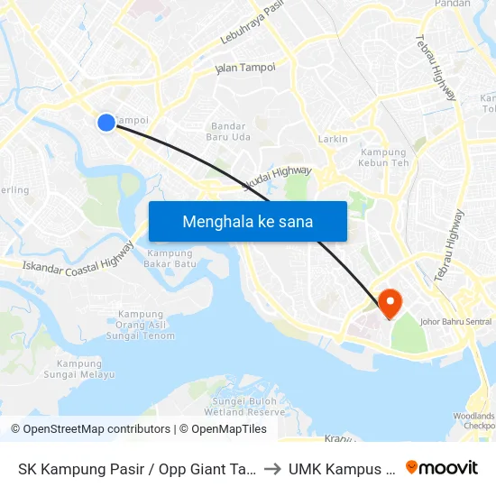 SK Kampung Pasir / Opp Giant Tampoi to UMK Kampus Jeli map