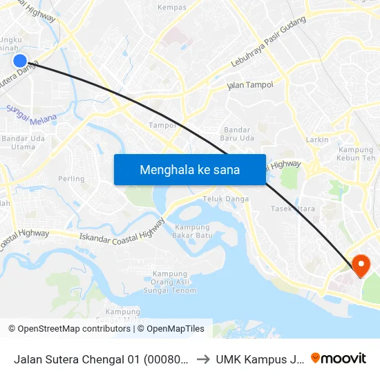 Jalan Sutera Chengal 01 (0008050) to UMK Kampus Jeli map