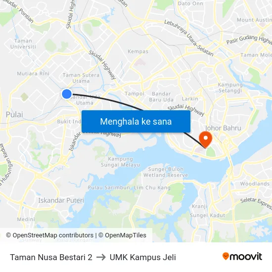 Taman Nusa Bestari 2 to UMK Kampus Jeli map