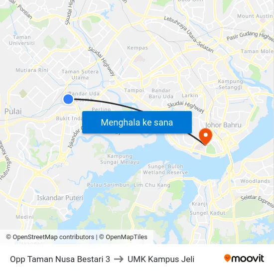 Opp Taman Nusa Bestari 3 to UMK Kampus Jeli map
