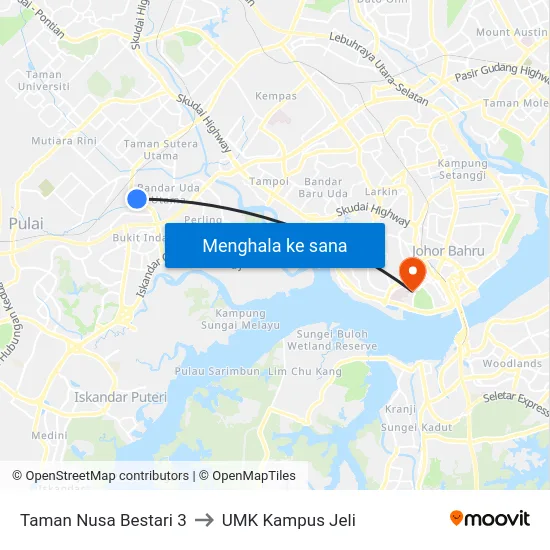 Taman Nusa Bestari 3 to UMK Kampus Jeli map