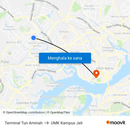 Terminal Tun Aminah to UMK Kampus Jeli map