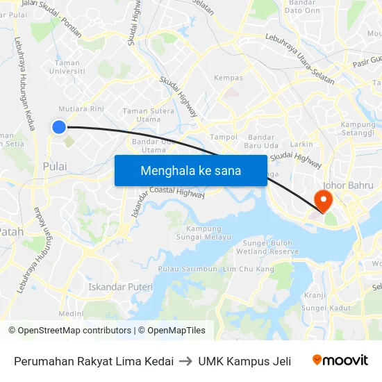 Perumahan Rakyat Lima Kedai to UMK Kampus Jeli map