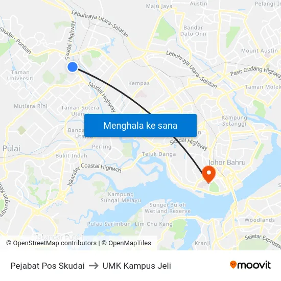 Pejabat Pos Skudai to UMK Kampus Jeli map
