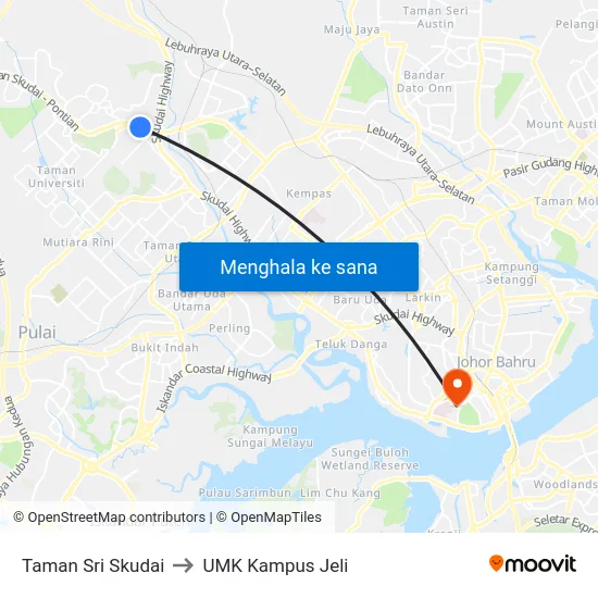 Taman Sri Skudai to UMK Kampus Jeli map