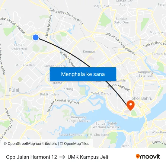 Opp Jalan Harmoni 12 to UMK Kampus Jeli map