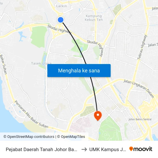 Pejabat Daerah Tanah Johor Bahru to UMK Kampus Jeli map