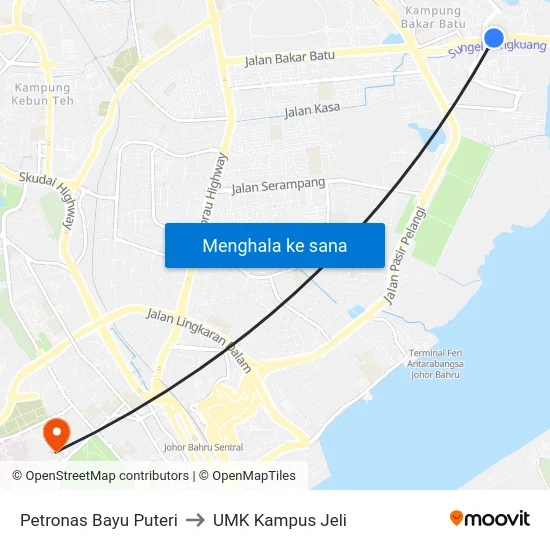 Petronas Bayu Puteri to UMK Kampus Jeli map