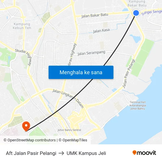 Aft Jalan Pasir Pelangi to UMK Kampus Jeli map