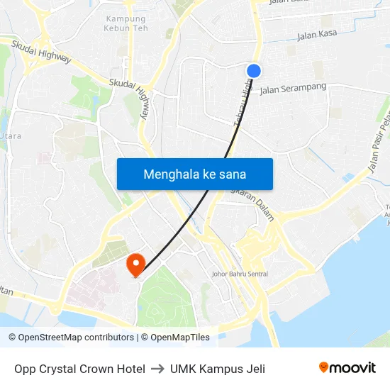 Opp Crystal Crown Hotel to UMK Kampus Jeli map